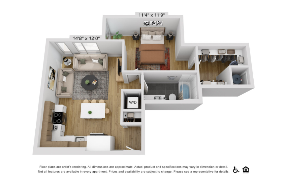 A10i - 1 bedroom floorplan layout with 1 bathroom and 735 square feet