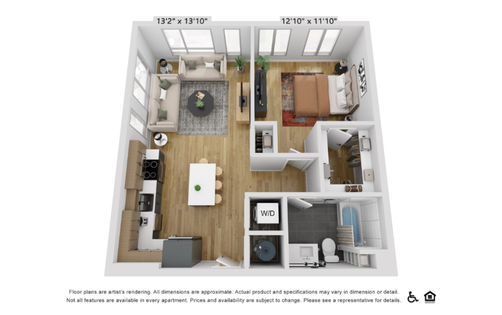 A10l - 1 bedroom floorplan layout with 1 bathroom and 752 square feet