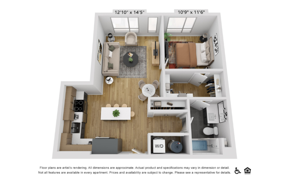 A10m - 1 bedroom floorplan layout with 1 bathroom and 753 square feet