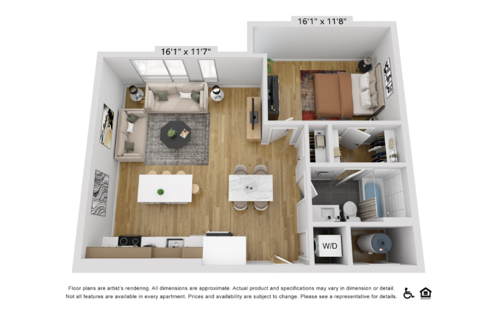 A10o - 1 bedroom floorplan layout with 1 bathroom and 788 square feet