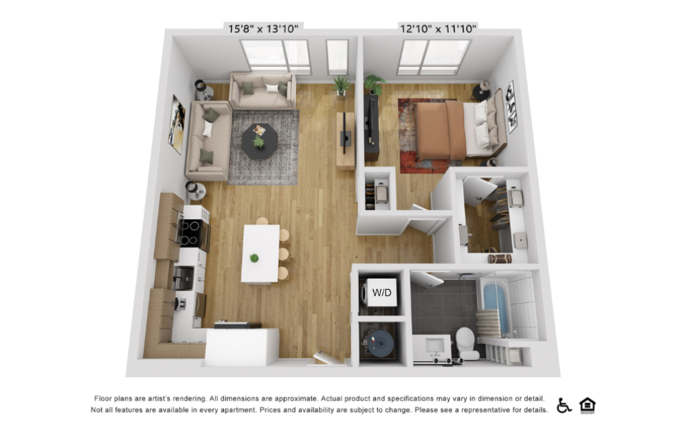 A10p - 1 bedroom floorplan layout with 1 bathroom and 812 square feet