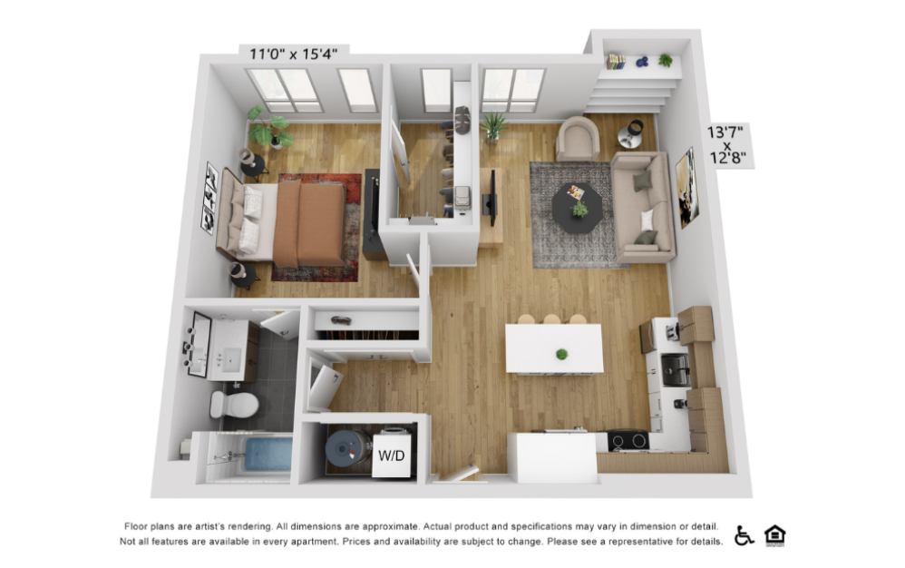 A10q - 1 bedroom floorplan layout with 1 bathroom and 821 square feet