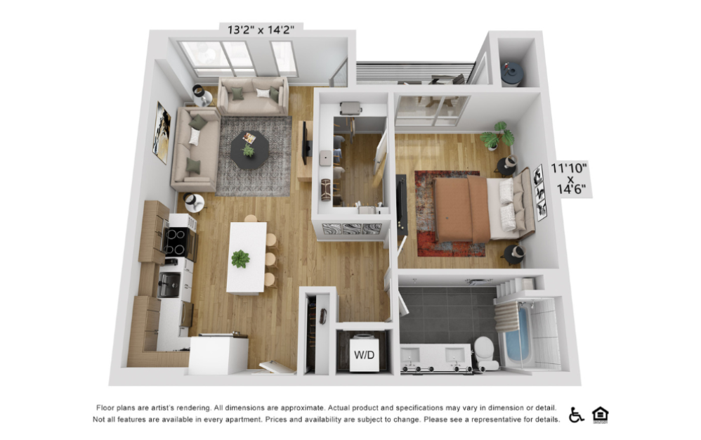 A10u - 1 bedroom floorplan layout with 1 bathroom and 848 square feet