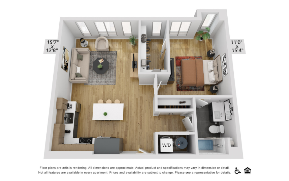 A10v - 1 bedroom floorplan layout with 1 bathroom and 861 square feet