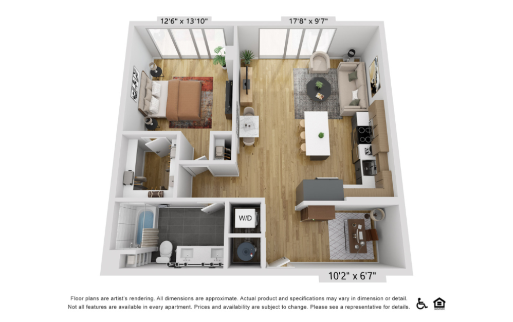 A10z - 1 bedroom floorplan layout with 1 bathroom and 940 square feet