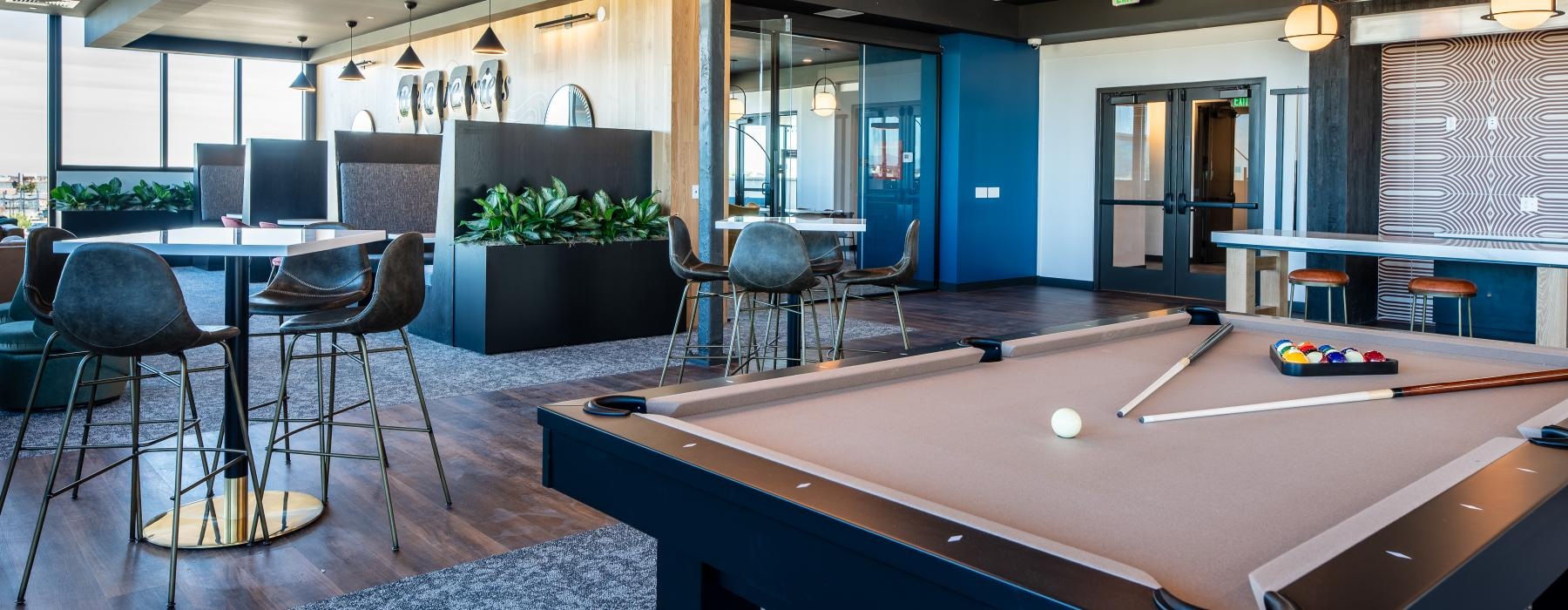 a pool table in a room